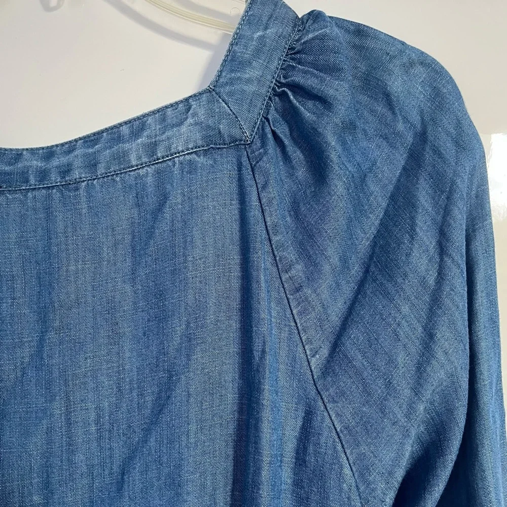Talbots Chambray Square neck Button Down Blouse Shirt
